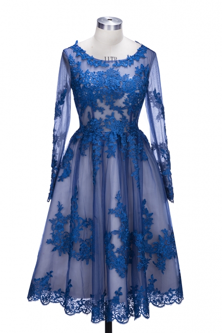 Royal Blue Short Homecoming Dresses Long Sleeves Lace Cocktail Dresses