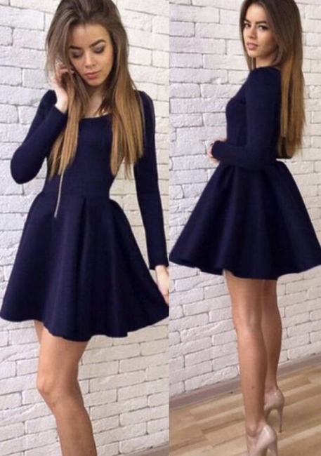 Black Short Long-Sleeves Sexy A-line Homecoming Dresses 2018