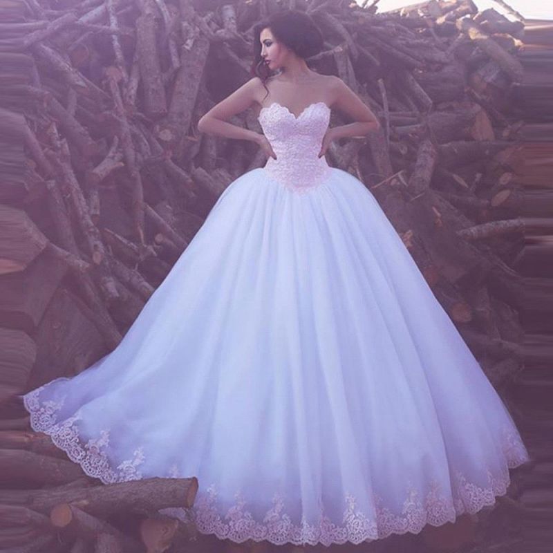 Elegant Appliques Tulle Bridal Gowns Sweetheart Ball Wedding Dresses