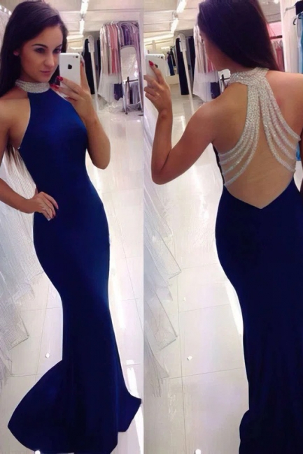 Sexy Halter Floor-length Mermaid Prom Dress With Crystal Embellishment