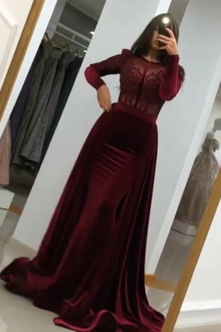 Long sleeve hotsell velvet prom dress