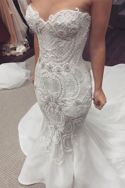 Luxury Sweetheart Backless Applique Fitted Mermaid Wedding Dresses