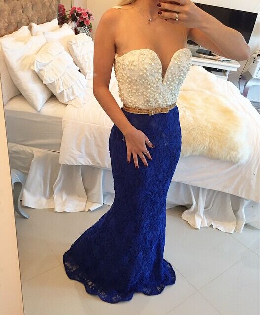 Royal blue lace evening clearance gown