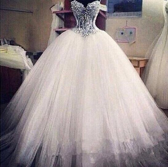 Princess Sweetheart Wedding Dresses Sheer Luxury Beading Tulle A line Ball Wedding Gowns