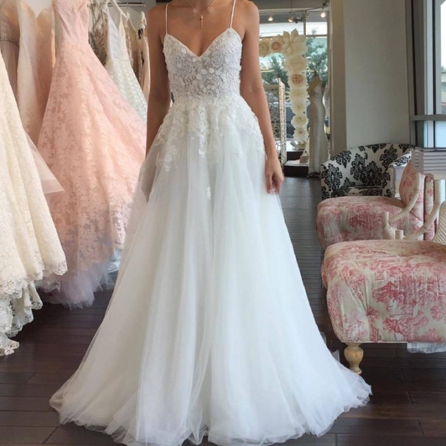 Tulle wedding dress sales with straps