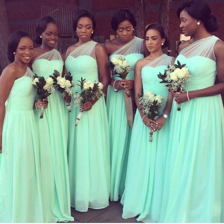 One Shoulder Bridesmaid Dresses Mint Long Chiffon Wedding Guest Dress Babyonlinedress UK