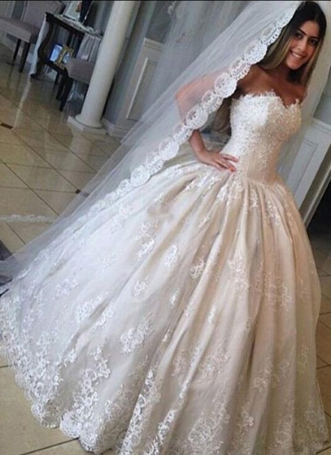 Gorgeous Lace Sweetheart Wedding Dresses Princess Ball-Gown Bridal Gowns