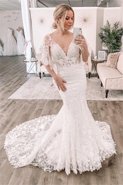 Modern Lace Wedding Dresses | Fit and Flare Cheap Bridal Gowns