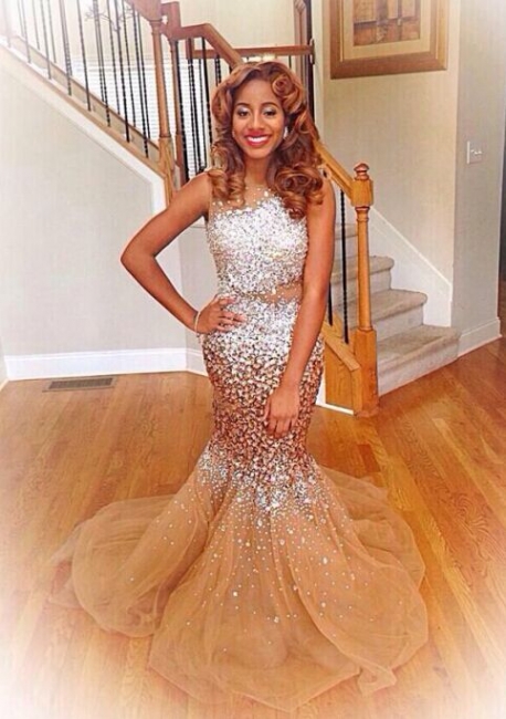 Gold rhinestone shop prom dress