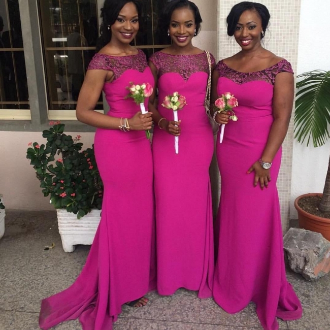 Fuchsia Mermaid Bridesmaid Dresses | Capped Sleeves Maid of The Honor Dress