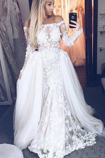 Off-The-Shoulder A-Line Wedding Dresses | Bridal Lace Appliques Dresses For Wedding