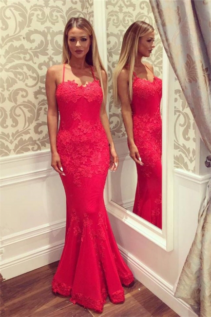 Sweetheart Spaghetti Floor-length Appliques Mermaid Prom Dresses