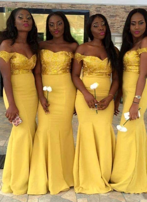 New Yellow Mermaid Bridesmaid Dresses | Sequins Off-the-Shoulder Maid of the Honor Dress