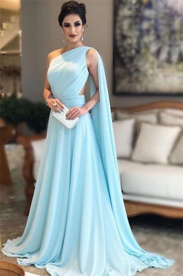 Chic Ruffle Applique Oneshoulder Prom Dresses A-Line Over-Skirt Sleeveless Sexy Evening Dresses_1