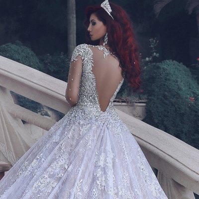 Luxury Lace Ball Gown Wedding Dresses | Cathedral Train Beading Bridal Gowns_4