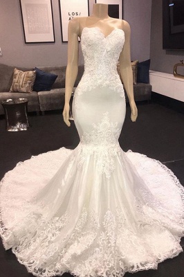 Sexy Sweetheart Applique Lace Fitted Mermaid Wedding Dress_1