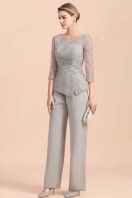 Gorgeous Grey Round Neck Half Sleeves Lace Mother of Bride Jumpsuits_6