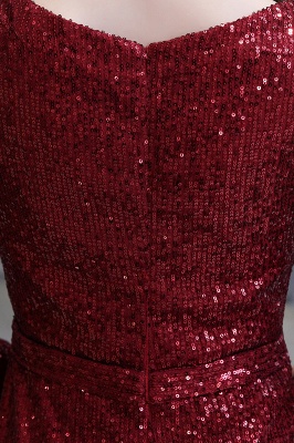 V-neck Long Sleeves Form-fitting Floor Length Burgundy Sequin Prom Dresses_16