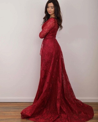 Attractive Long Sleeves Bateau Appliques Lace Mermaid Prom Dress With Detachable Train_2