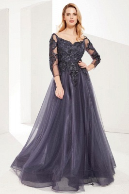 Classy Long Sleeves Sweetheart Lace Tulle A-Line Floor-length Ruffles Prom Dress_1