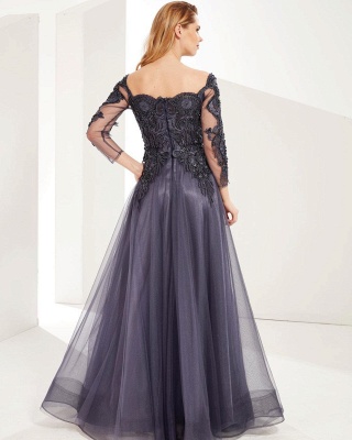 Classy Long Sleeves Sweetheart Lace Tulle A-Line Floor-length Ruffles Prom Dress_2