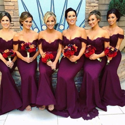 Off-The-Shoulder Mermaid Bridesmaid Dresses | Elegant Lace Appliques ...