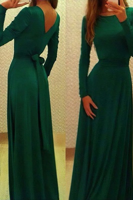 A-Line Long Sleeves Backless Bateau Floor-length Bowknot Ruffles Prom Dress_1