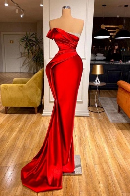 Sexy Red color One Shoulder Mermaid Floor-length Evening Dress_1