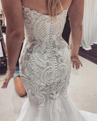 Luxury Sweetheart Backless Applique Fitted Mermaid Wedding Dresses_2