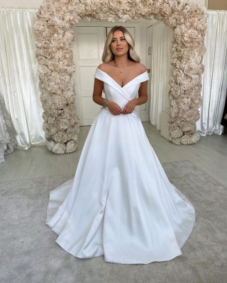 Elegant Off The Shoulder Sweetheart A Line Wedding Dresses_2