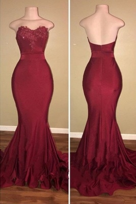 Simple Burgundy Mermaid Prom Dresses | Strapless Sweetheart Neck Evening Gowns_1