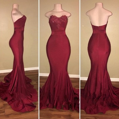 Simple Burgundy Mermaid Prom Dresses | Strapless Sweetheart Neck Evening Gowns_3