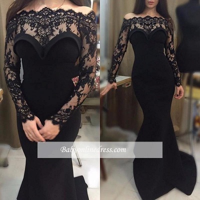 Black Off-The-shoulder Prom Dress Sheath Long Mermaid Evening Gown_1