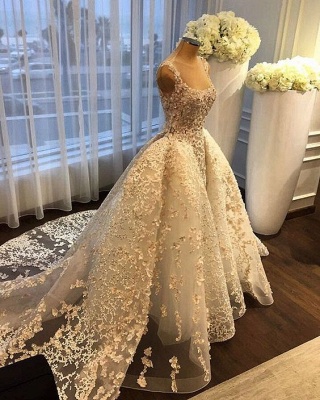 Gorgeous Ball Gown Wedding Dresses Lace Appliques Bridal Gowns with Overskirt_6