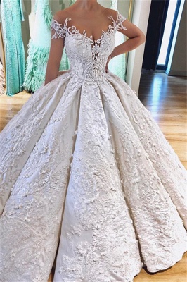 Ball Gown Princess Off the Shoulder Lace Appliques Wedding Dresses_1