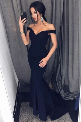 Sexy Mermaid Evening Dresses Off-the-Shoulder V-Neck Long Prom Dresses_1