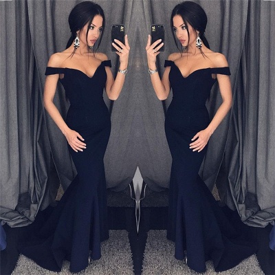 Sexy Mermaid Evening Dresses Off-the-Shoulder V-Neck Long Prom Dresses_3