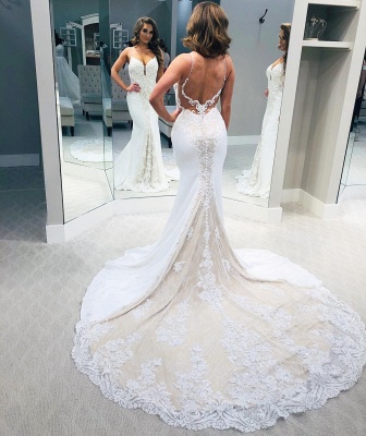 Backless Lace Wedding Dresses | V-neck Mermaid Bridal Gowns_2