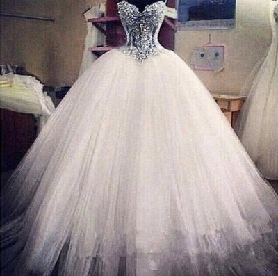 Princess Sweetheart Wedding Dresses Sheer Luxury Beading Tulle A-line Ball Wedding Gowns_3