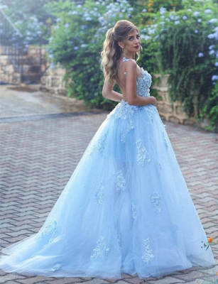 Gorgeous A Line Appliques Lace Tulle Prom Dresses 2018 with Flower_1