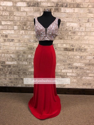 Long Two-Pieces Elegant Straps Beading Prom Dresses_3