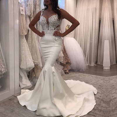 Sexy Straps Mermaid Wedding Dresses | Sleeveless Lace Appliques Bridal Gowns_3