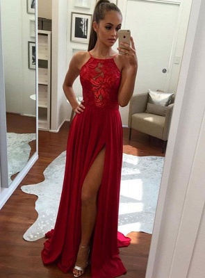 Split Halter Chiffon Red Sexy Prom Dress 2018_3