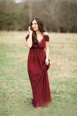 Elegant Burgundy Chiffon Bridesmaid Dresses | Off-the-Shoulder A-line Wedding Party Dress_5