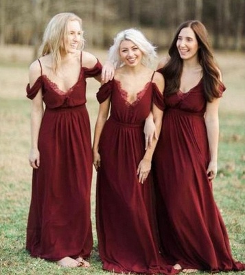 Elegant Burgundy Chiffon Bridesmaid Dresses | Off-the-Shoulder A-line Wedding Party Dress_4