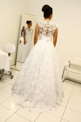 Two Pieces Lace Sheath Wedding Dresses Sleeveless Mini Bridal Gowns_3