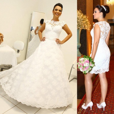 Two Pieces Lace Sheath Wedding Dresses Sleeveless Mini Bridal Gowns_4