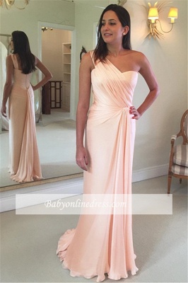 Sheath One-Shoulder Sleeveless Ruffles Pink Prom Dress_3