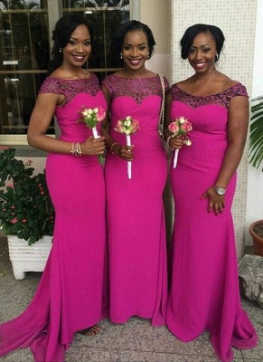 Fuchsia Mermaid Bridesmaid Dresses | Capped Sleeves Maid of The Honor Dress_3