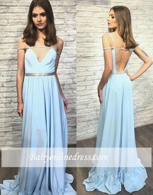 Blue Backless Stylish Long V-neck Evening Dress_3